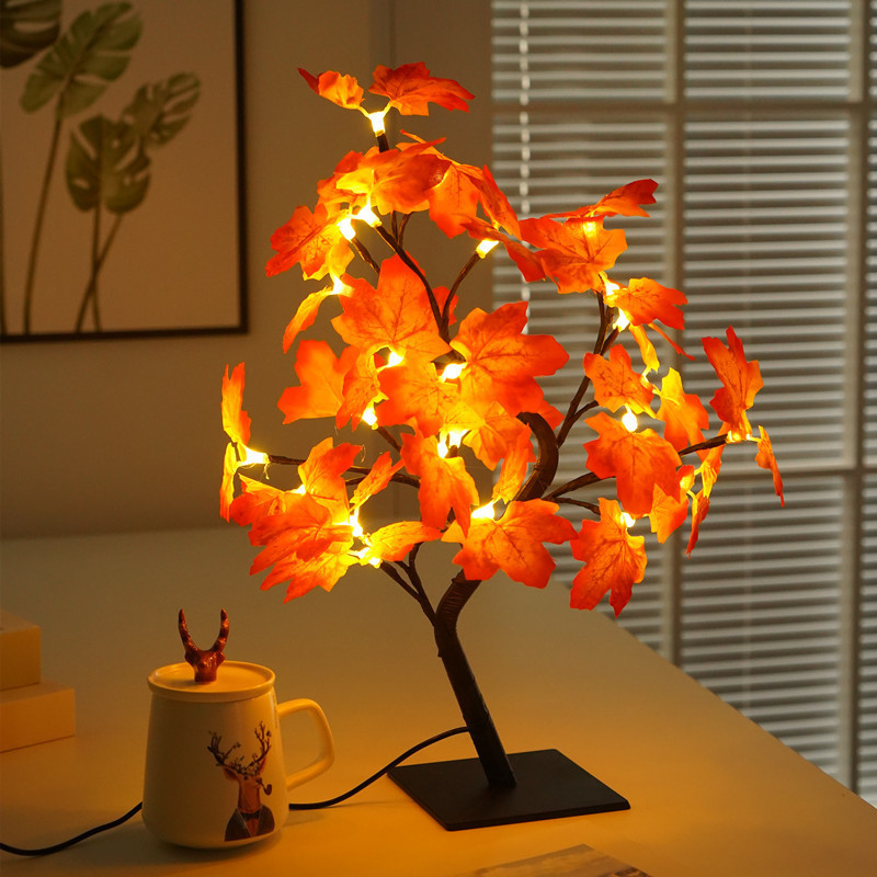 YIZHI DIY Artificial Maple Leaf Tree Lamp Usb Valentine Bonsai Light Home Bedroom Night Light Led Tabletop Decorative Tree Light