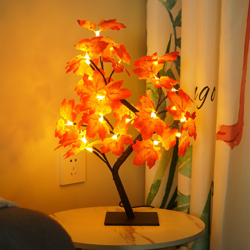 YIZHI DIY Artificial Maple Leaf Tree Lamp Usb Valentine Bonsai Light Home Bedroom Night Light Led Tabletop Decorative Tree Light