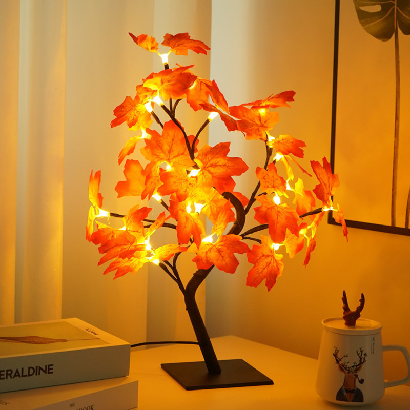 YIZHI DIY Artificial Maple Leaf Tree Lamp Usb Valentine Bonsai Light Home Bedroom Night Light Led Tabletop Decorative Tree Light