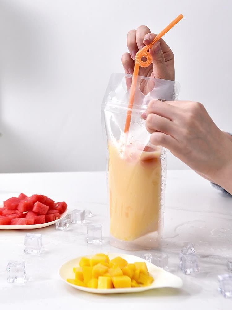 Customized clear zipper drinking bags transparent plastic drink juice capri sun pouch bag reusable liquid pouch with straw hole