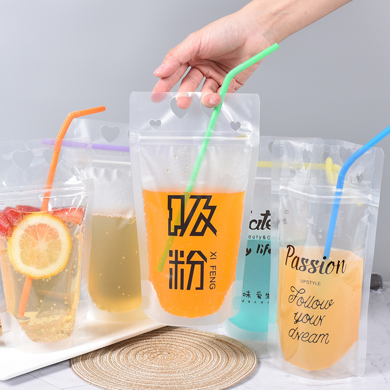 Customized clear zipper drinking bags transparent plastic drink juice capri sun pouch bag reusable liquid pouch with straw hole