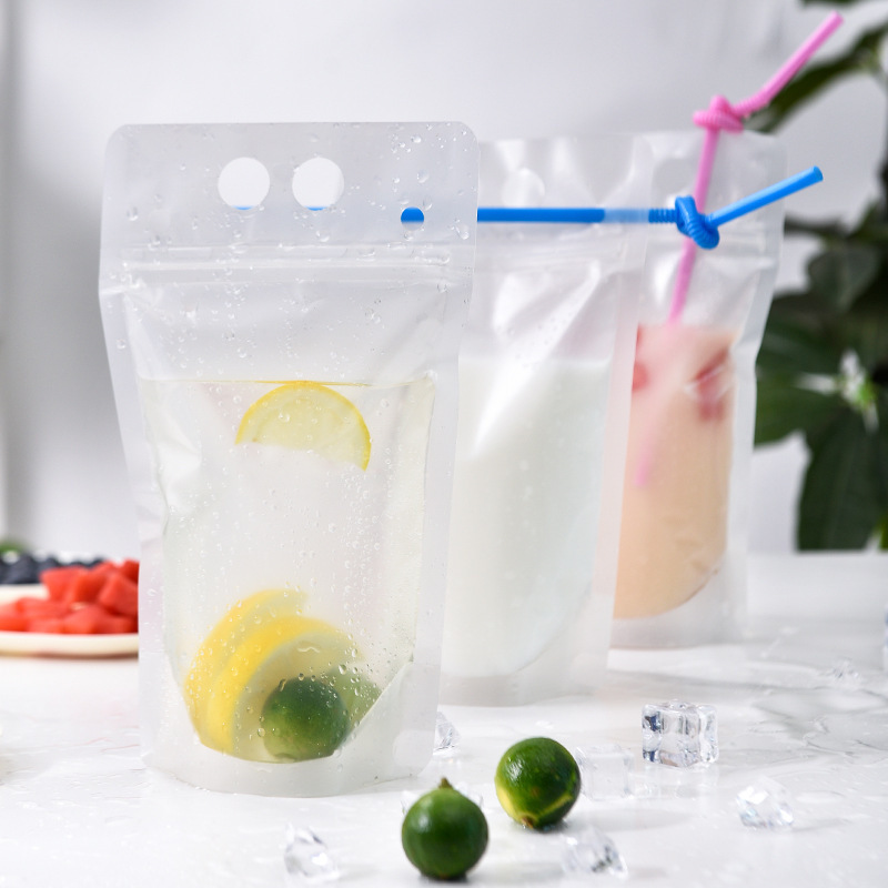 Customized clear zipper drinking bags transparent plastic drink juice capri sun pouch bag reusable liquid pouch with straw hole