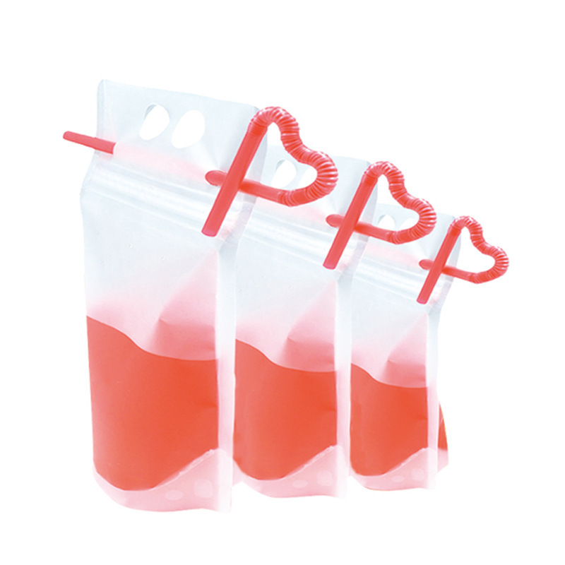 Customized clear zipper drinking bags transparent plastic drink juice capri sun pouch bag reusable liquid pouch with straw hole