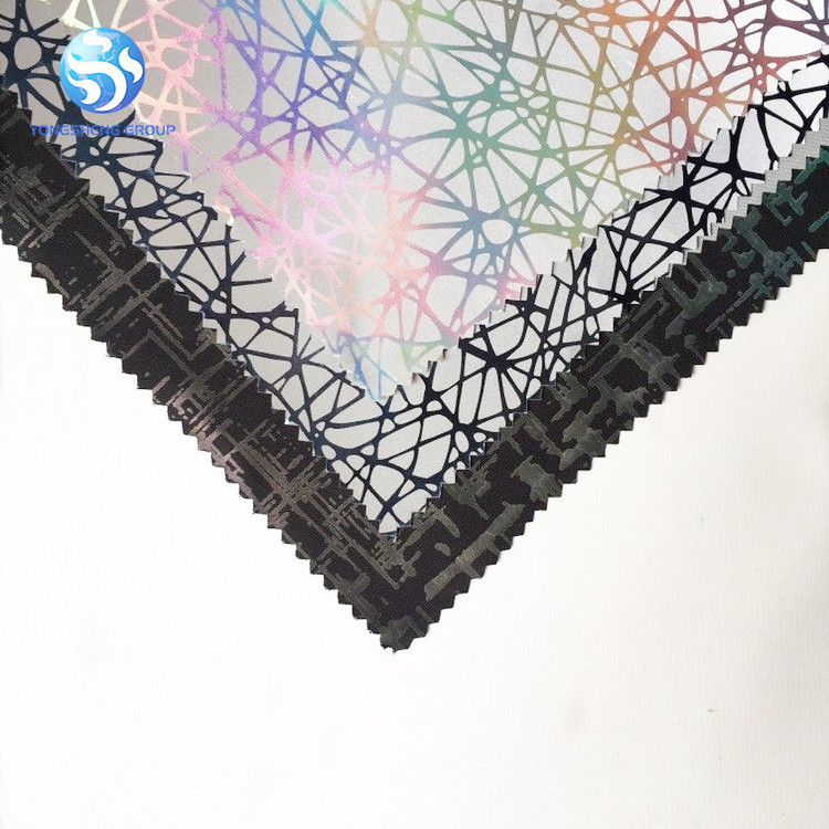 Color Changing Reflective Fabric Rainbow Reflector Fabric Black Backing Reflective Embossed Pattern For Backpack