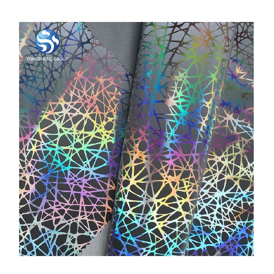 Color Changing Reflective Fabric Rainbow Reflector Fabric Black Backing Reflective Embossed Pattern For Backpack