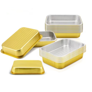 200ml Mini Golden Loaf Pan Dessert Tins Disposable Aluminum Foil Container with Lids for Family Party