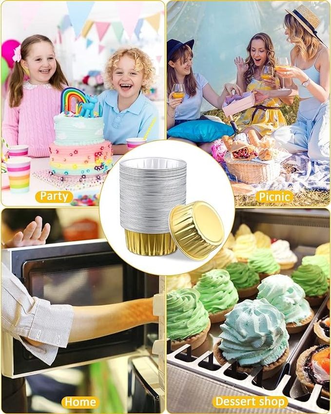 Mini Aluminum Foil Baking Cups  Disposable Muffin Tins, Cupcake Baking cups, Dessert Cheesecake Ramekins Pans