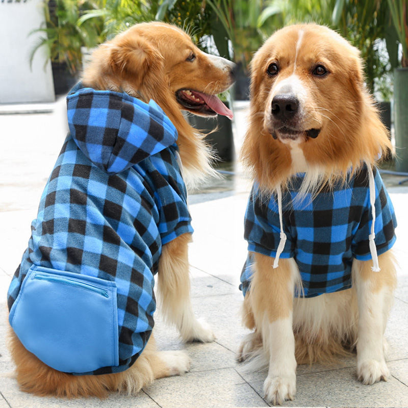 Fleece Plaid Dog Sweatshirt Pet Clothes Dog Hoodie With Zipper Pocket