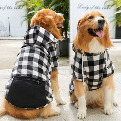 Fleece Plaid Dog Sweatshirt Pet Clothes Dog Hoodie With Zipper Pocket