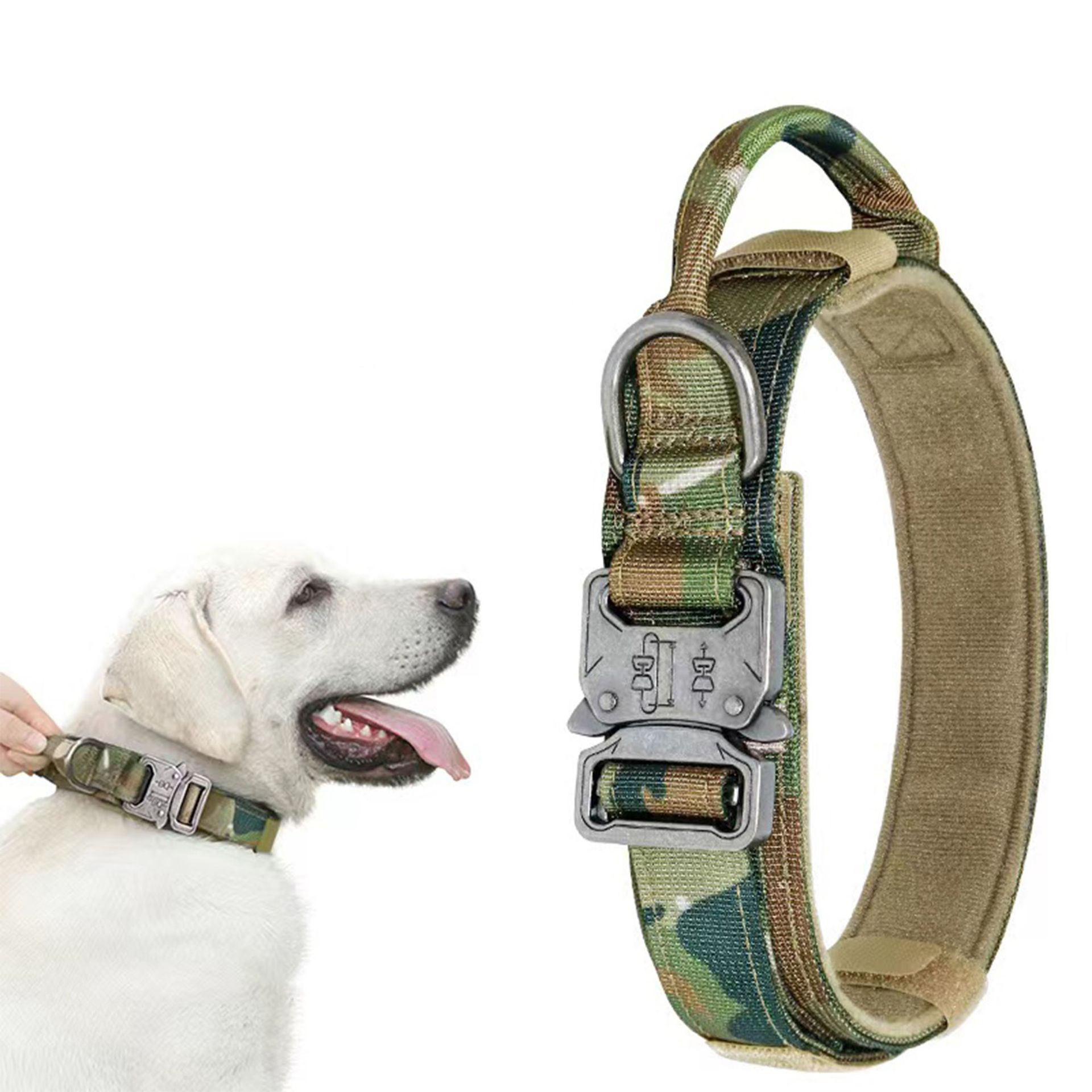 Wholesale Big Dog Outdoor Nylon Dog Training Collars Adjustable Durable Camo Dog Collar With Handle