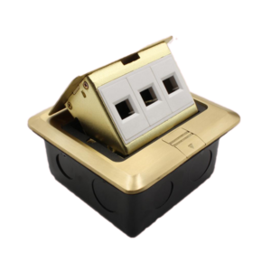 Brass Cover Pop-up Type Floor Socket Three Network Lan RJ45 Cat5e Wall Plate Socket Keystone Floor Receptacle