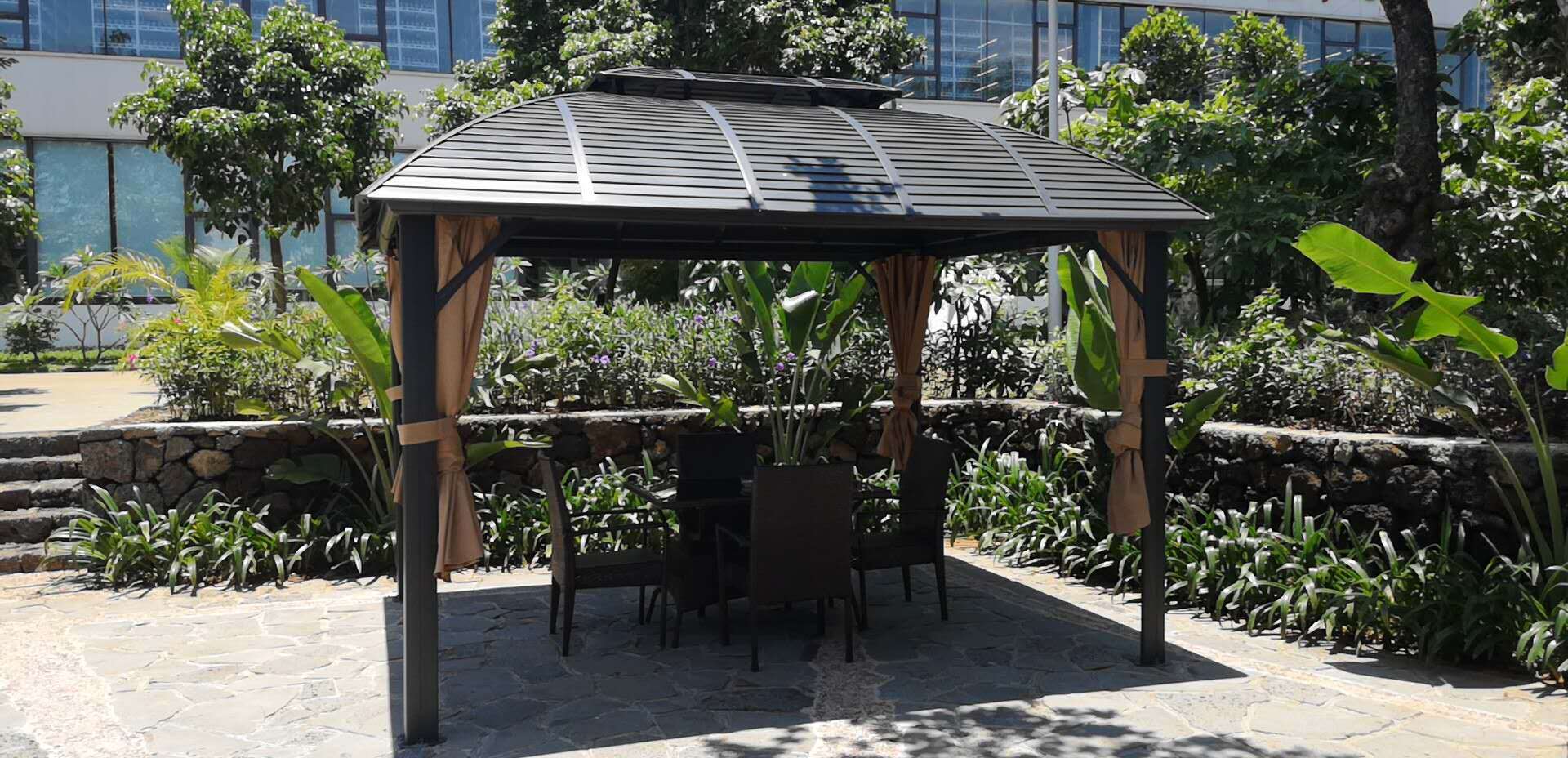 Youya decoration outdoor aluminumhard top gazebo canopy with tent rain gutters