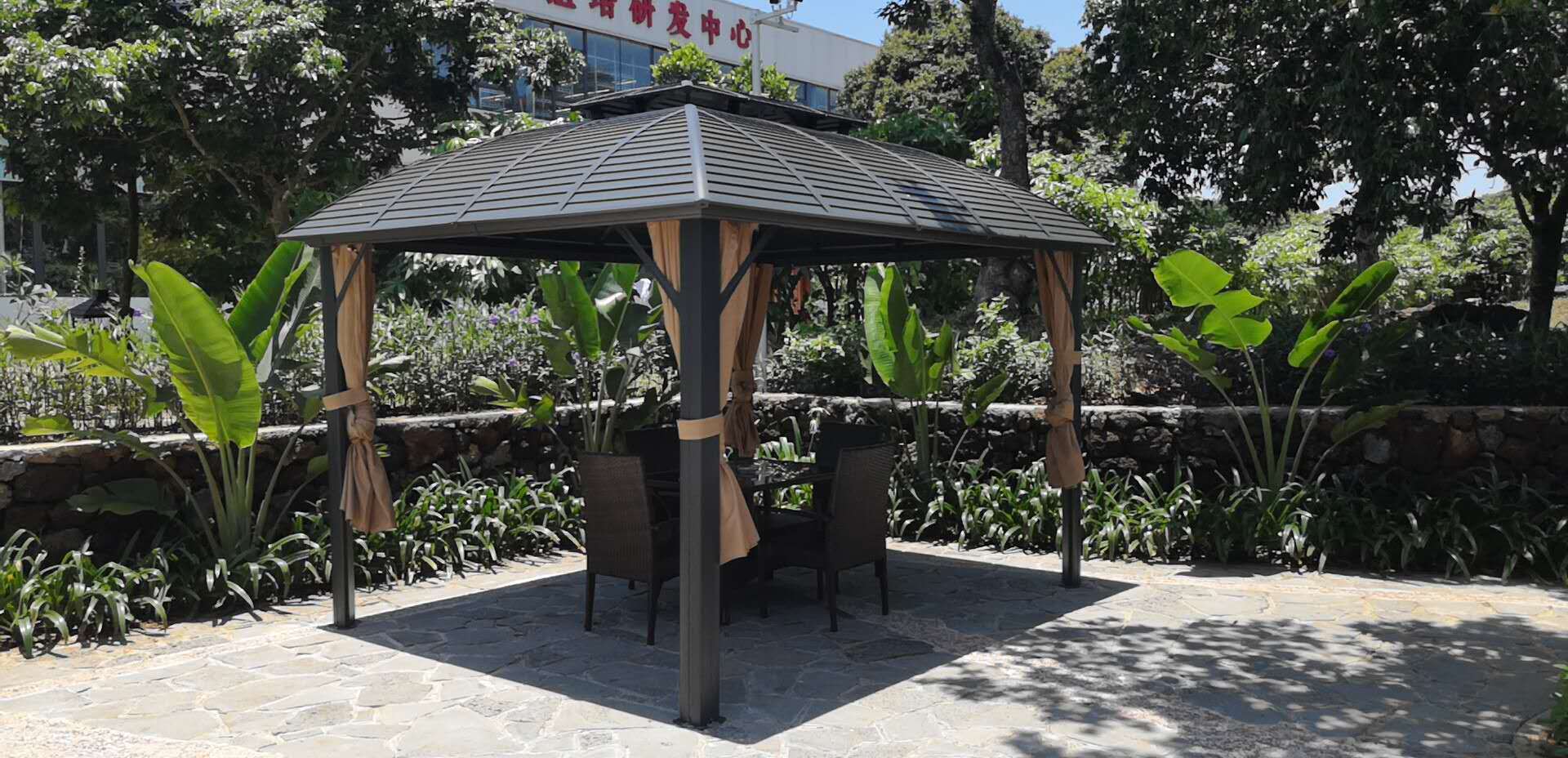 Youya decoration outdoor aluminumhard top gazebo canopy with tent rain gutters