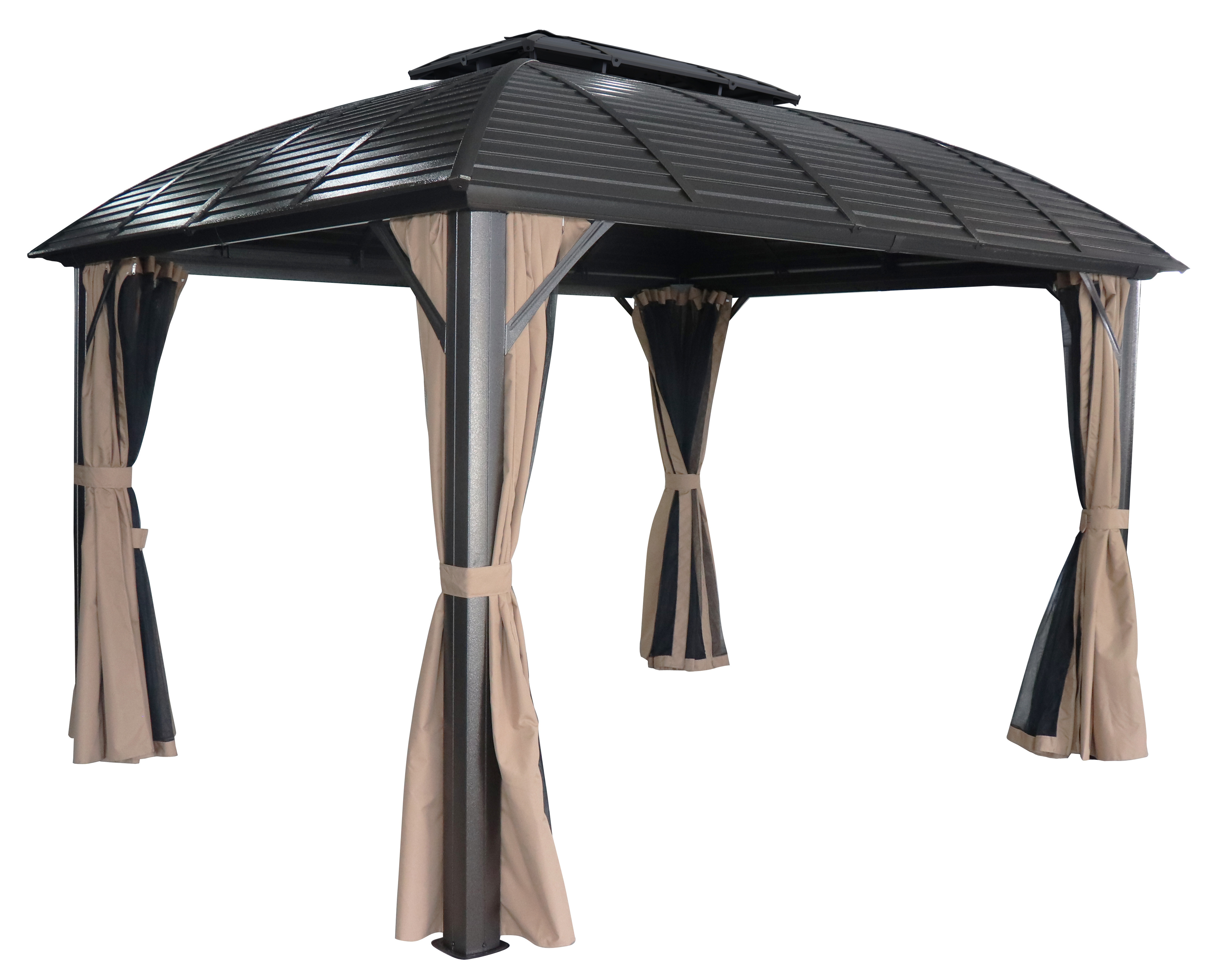 Waterproof slanted metal dome wholesale gazebo wrought iron with curtains