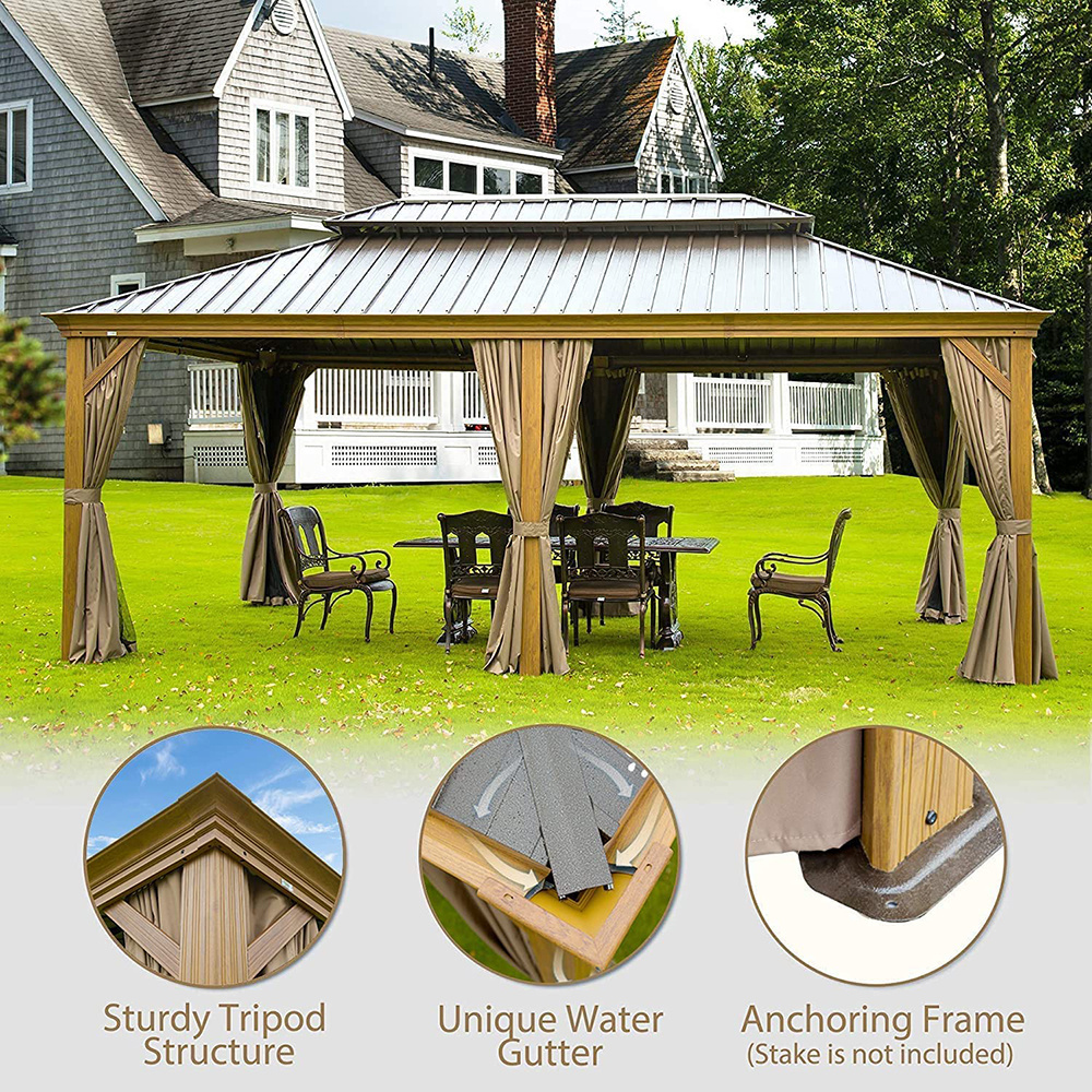 Us Hot Sale Luxury waterproof hard top wooden patio tents jardin hardtop garden grill outdoor pergola aluminum wooden gazebos