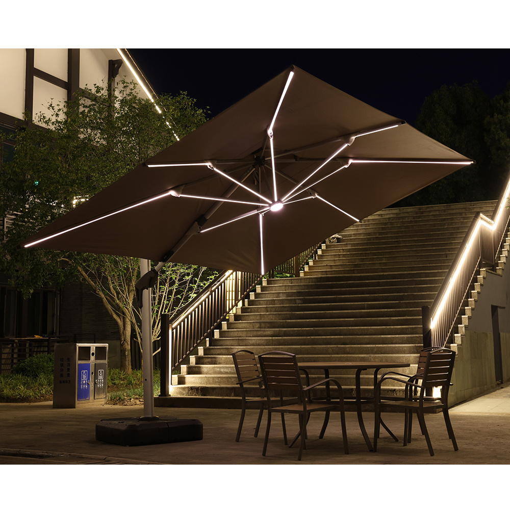 3x4m/3.5x3.5m wholesale custom big outdoor garden windproof solar powered led cantilever patio umbrella