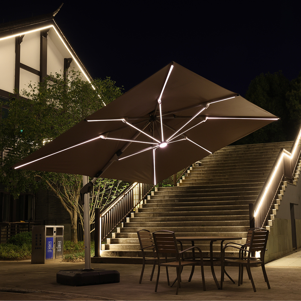 3x4m/3.5x3.5m wholesale custom big outdoor garden windproof solar powered led cantilever patio umbrella