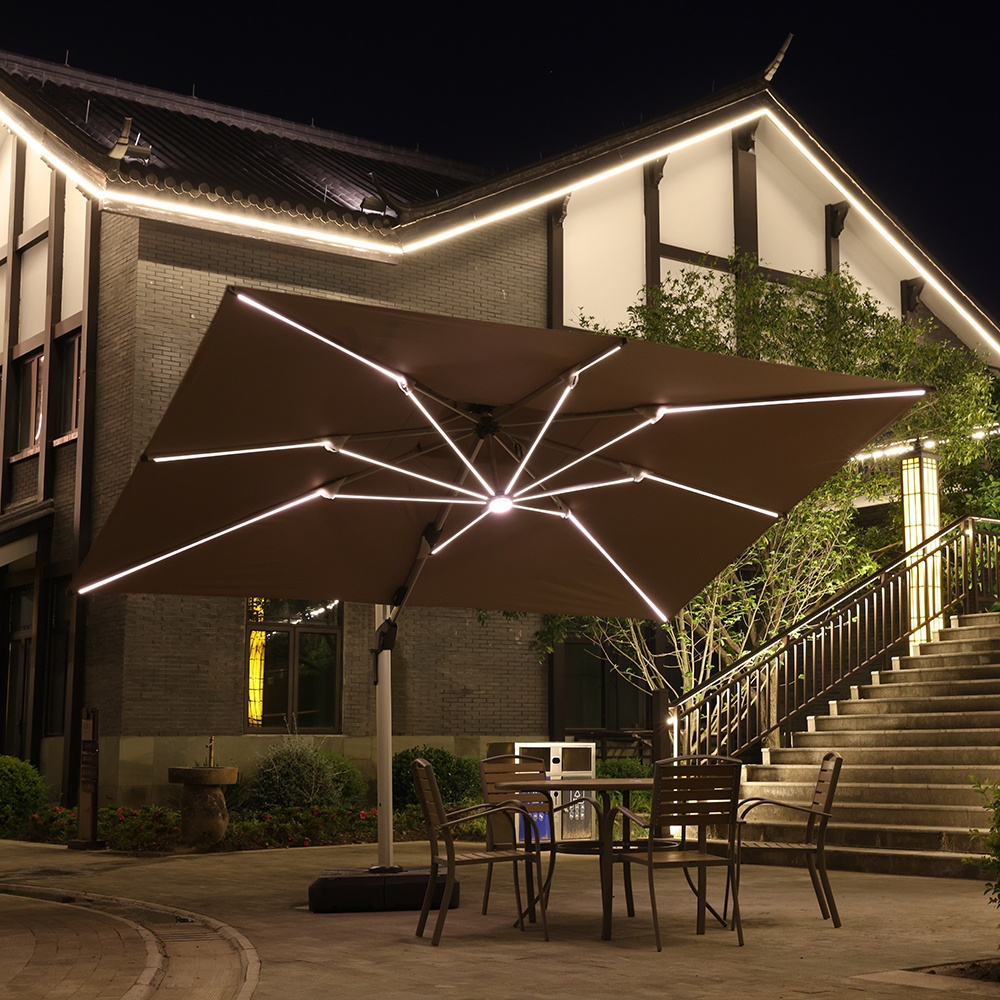 3x4m/3.5x3.5m wholesale custom big outdoor garden windproof solar powered led cantilever patio umbrella