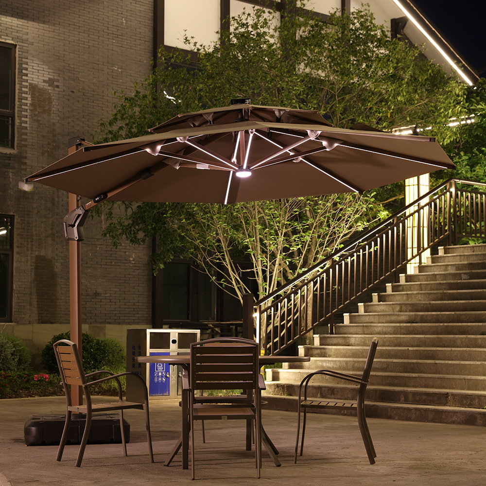 with led light 3x4m/3.5x3.5m double layer umbrella wholesale,garden parasol patio outdoor umbrella