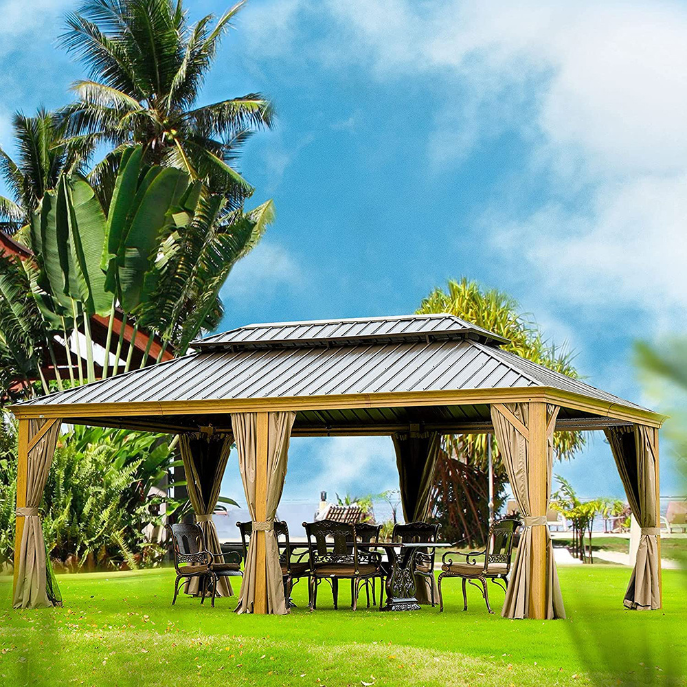 Double top double track 3.65x6 modern wholesale large garden metal aluminum pergola gazebo outdoor