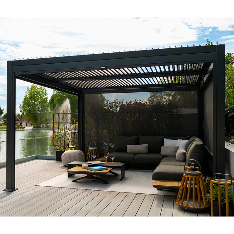 Custom luxury outdoor patio pergola waterproof metal louvre garden gazebo manufacturer