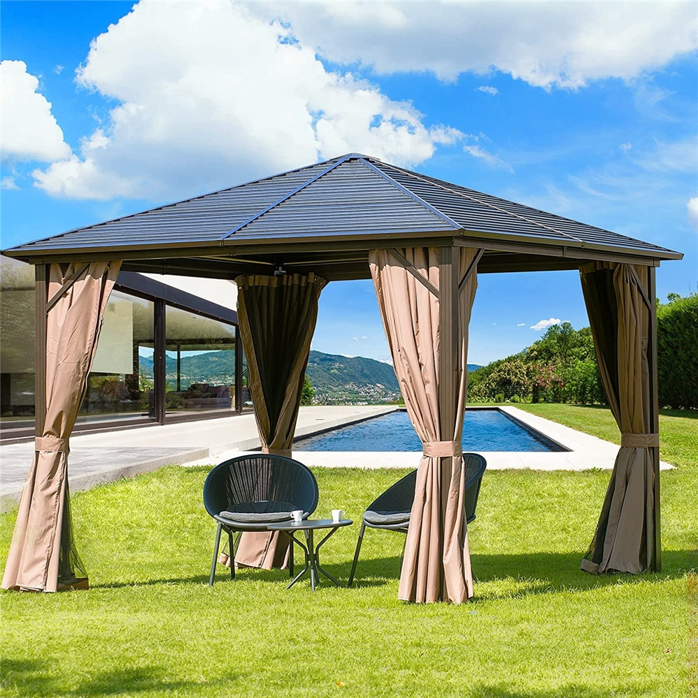 Brand new hard top 8x8 black gazebo outdoor aluminium pergola bioclimatica gazebos with great price