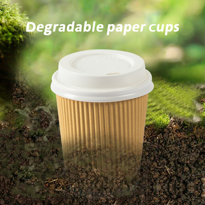 Disposable Eco-Firendly Take Away Coffee Kraft Paper Insulated Ripple Takeaway Party Paper Cup