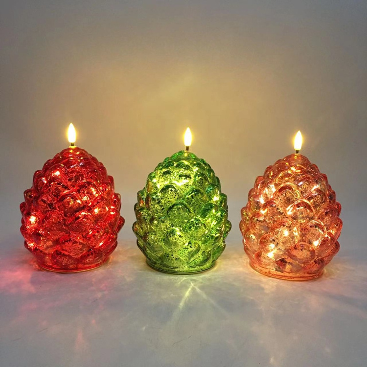 Christmas Home Decor Warm Light Flickering Artificial Real Wax Battery Operated Led Pine Cone Candle Lights With New Flame