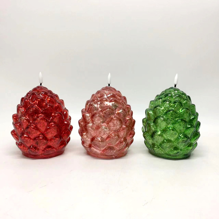 Christmas Home Decor Warm Light Flickering Artificial Real Wax Battery Operated Led Pine Cone Candle Lights With New Flame