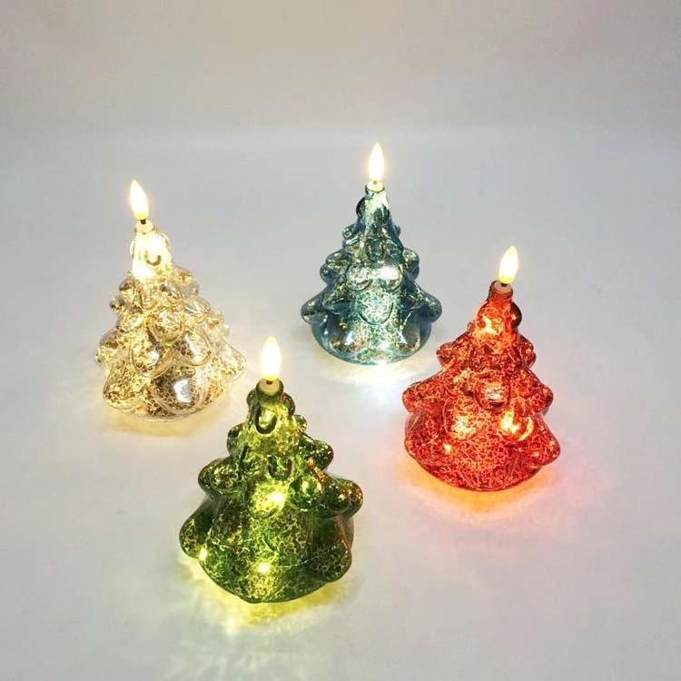 Led Battery Powered Five Color Mini Glass Christmas Tree  Candle Flameless Light For Gift Indoor Furniture