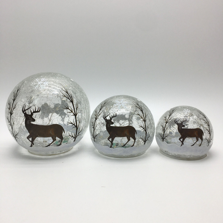 Battery powered luminous crack glass ball snow tree deer decal Christmas decoration table decoration