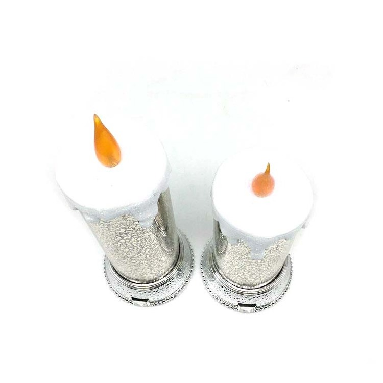 Christmas Decorative Set Of 2 silver Pillar Electric Light Glass LED Moving  Candles