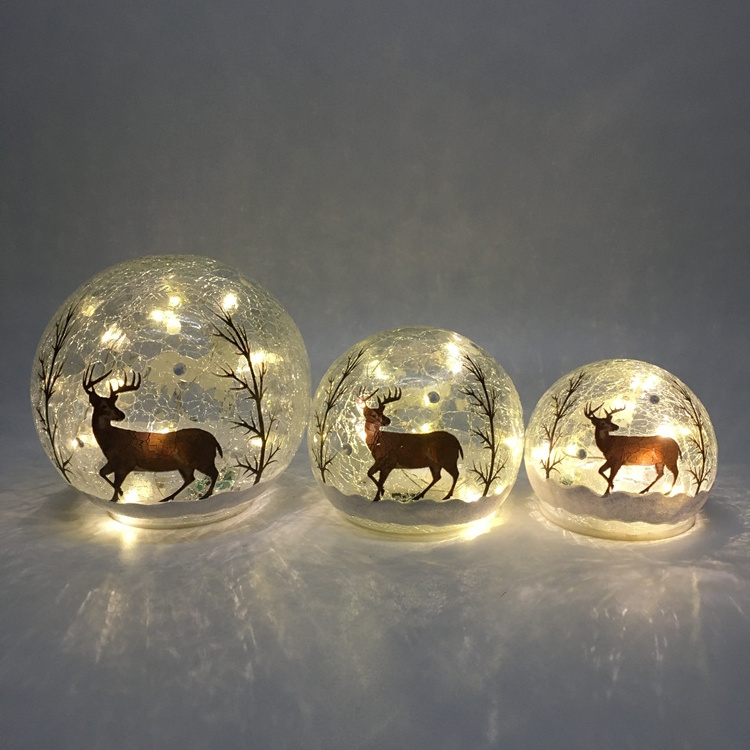 Battery powered luminous crack glass ball snow tree deer decal Christmas decoration table decoration