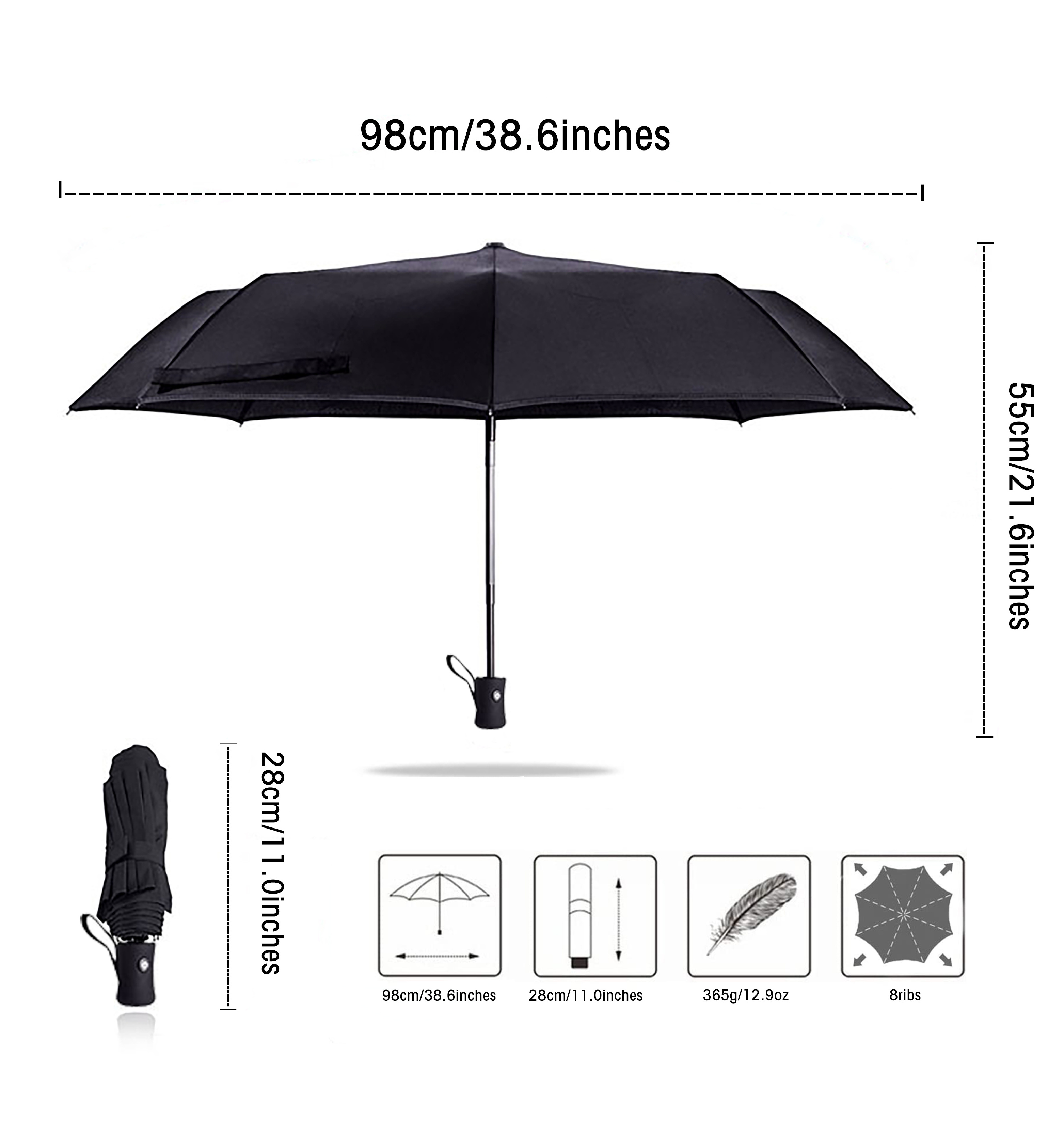 Classical  Windproof Travel Compact Umbrella 8-Ribs Anti-UV Waterproof Folding Umbrella One Button For Auto Open And Close