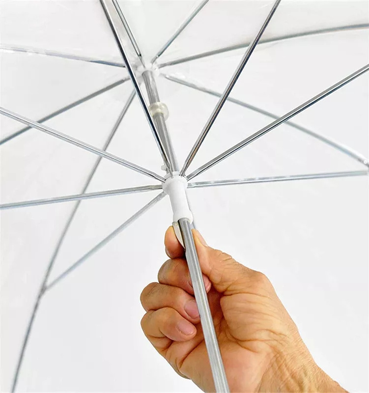 Custom Logo Print PVC Clear Cheap Transparent Umbrella, PVC PE Automatic Open Straight Sun Rain Dome Clear Transparent Umbrella