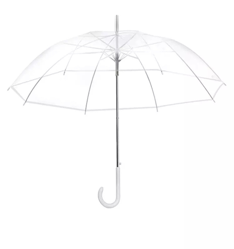 Custom Logo Print PVC Clear Cheap Transparent Umbrella, PVC PE Automatic Open Straight Sun Rain Dome Clear Transparent Umbrella