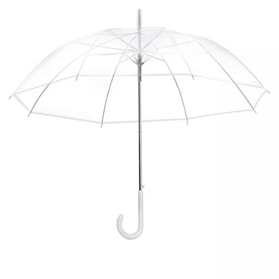 Custom Logo Print PVC Clear Cheap Transparent Umbrella, PVC PE Automatic Open Straight Sun Rain Dome Clear Transparent Umbrella