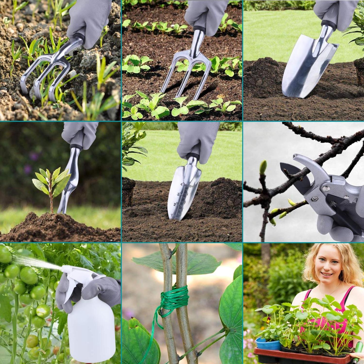 9 pieces Stainless Steel Head Speciality Ergonomic Gardening  Tool Set With Carrying Bag