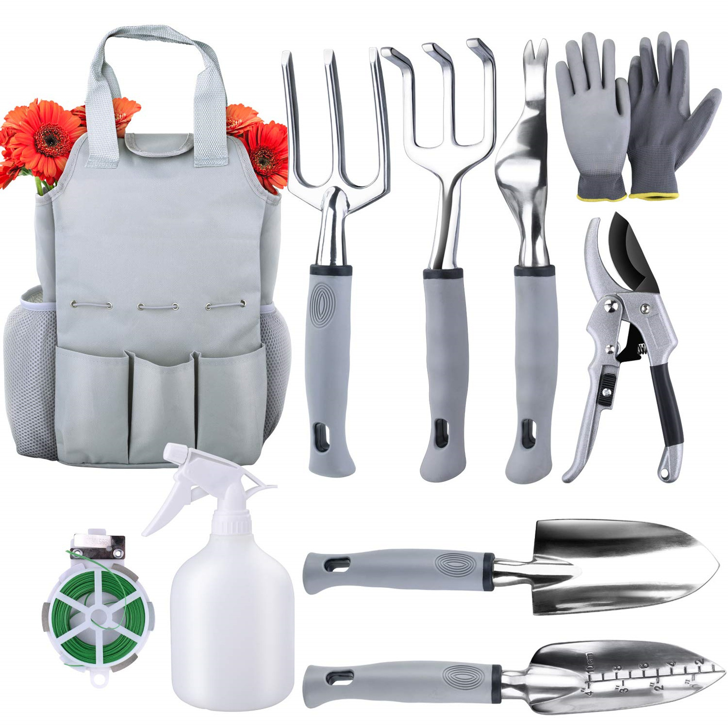 9 pieces Stainless Steel Head Speciality Ergonomic Gardening  Tool Set With Carrying Bag