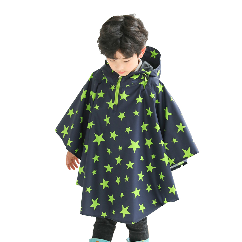 Toddler Green Stars Lightweight Kids Rain Poncho Jacket Waterproof Outwear Rain Cape for Walk