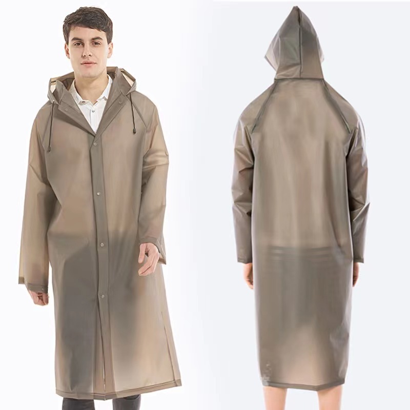 Custom Adult Unisex Waterproof Clear Thick EVA Plastic Rain Trench Coat Portable Long Raincoat with hat