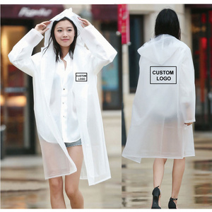 Custom Adult Unisex Waterproof Clear Thick EVA Plastic Rain Trench Coat Portable Long Raincoat with hat