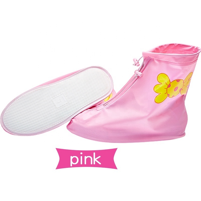 Outdoors Girls Baby Customized logo printed Reusable Children's Plastic waterproof rain shoes cover for kids