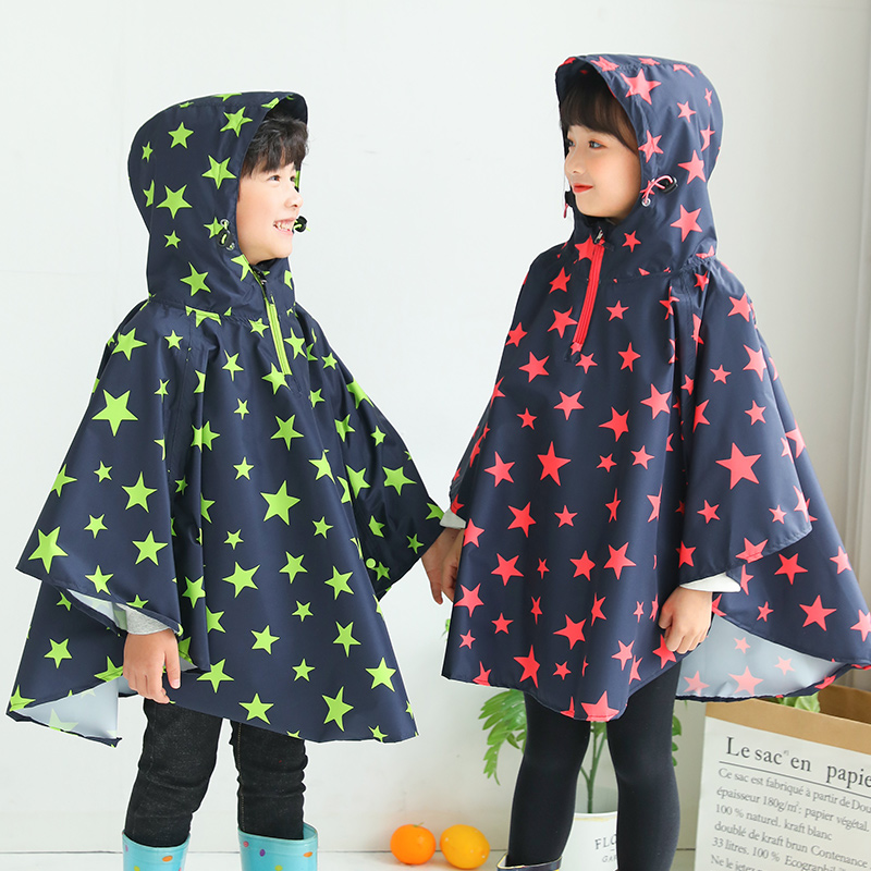 Toddler Green Stars Lightweight Kids Rain Poncho Jacket Waterproof Outwear Rain Cape for Walk