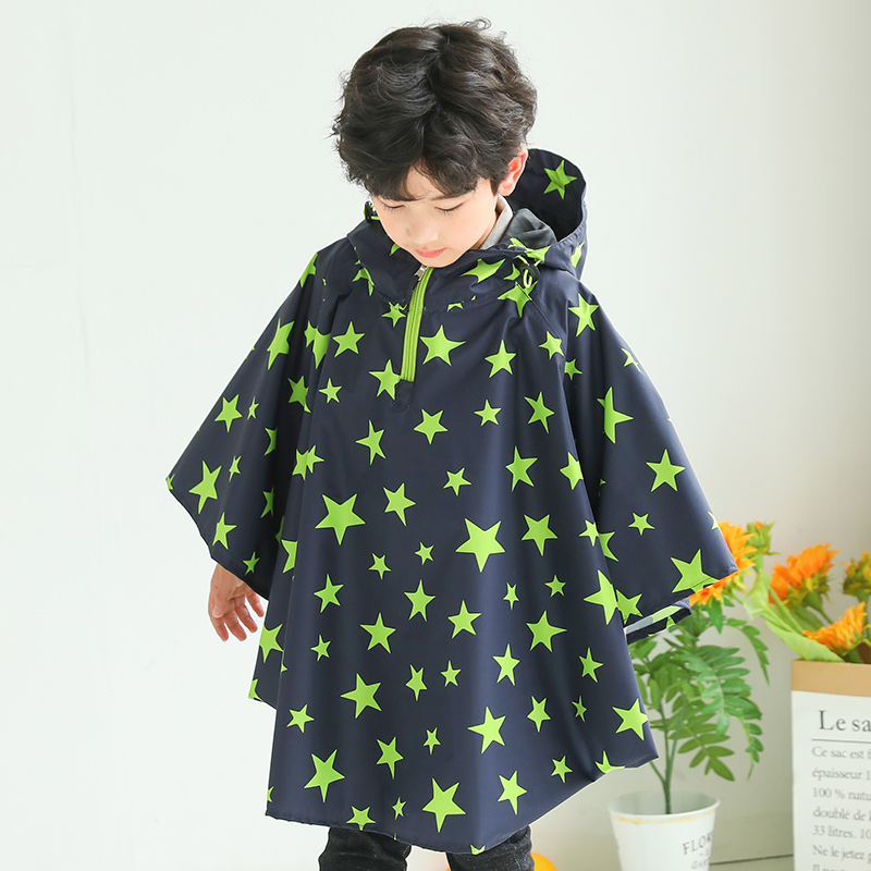 Toddler Green Stars Lightweight Kids Rain Poncho Jacket Waterproof Outwear Rain Cape for Walk