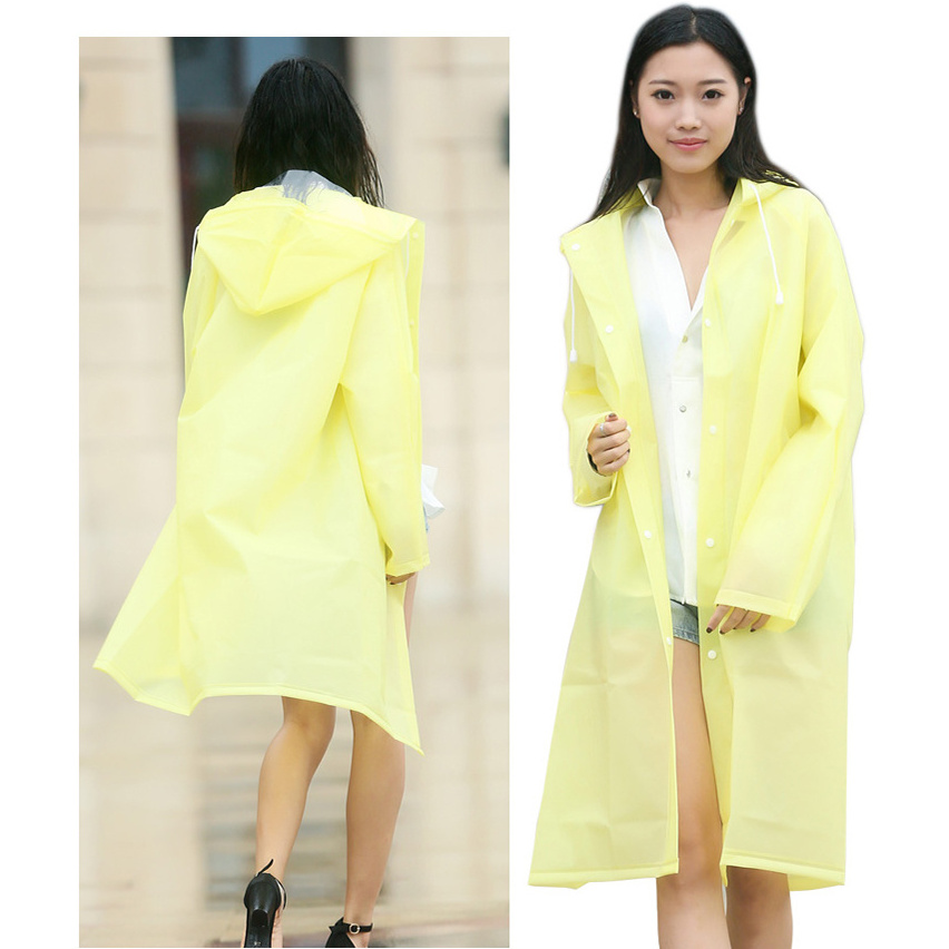 Custom Adult Unisex Waterproof Clear Thick EVA Plastic Rain Trench Coat Portable Long Raincoat with hat