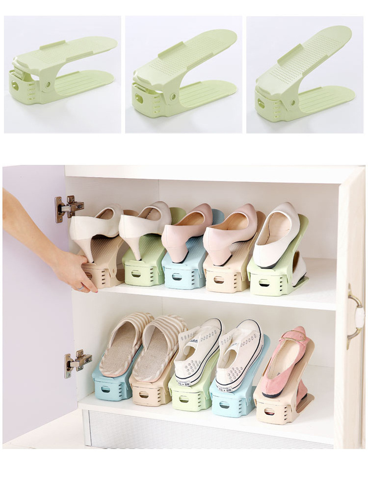 Cheap price Adjustable Shoe Slots Space Saver Plastic Storage Rack Holder Double Shoe Rack