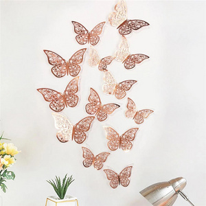 3D Wall Stickers Hollow Rose Gold Golden Silver Butterfly Stickers DIY Art Home Decor Wall Decals