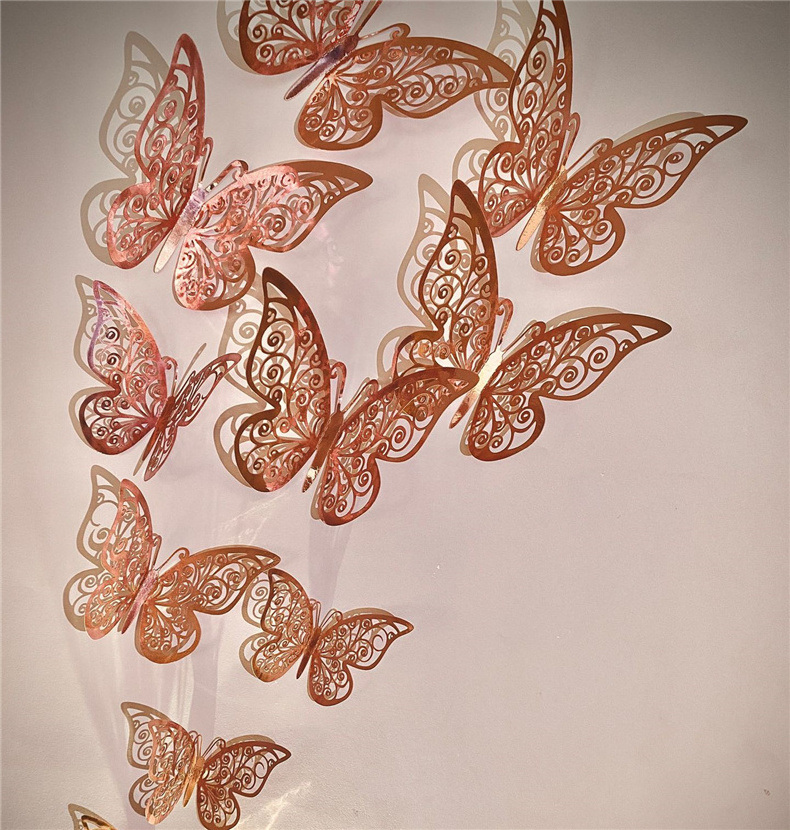 3D Wall Stickers Hollow Rose Gold Golden Silver Butterfly Stickers DIY Art Home Decor Wall Decals