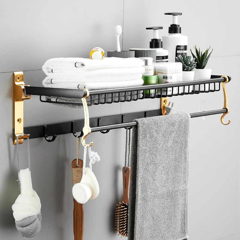 Hot selling fashion light luxury punch-free wall hanging bath towel toilet rack bathroom storage rack